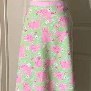 Royal Palm LILLY PULITZER Flamingo Pink & Green Elephants A-Line Cotton Skirt 6